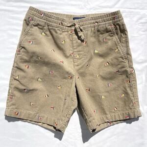 Nautica Corduroy Shorts Embroidered Sailboats Mens Small Tan Khaki Drawstring